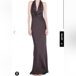 NORMA KAMALI BROWN HALTER DRAPE BIAS GOWN